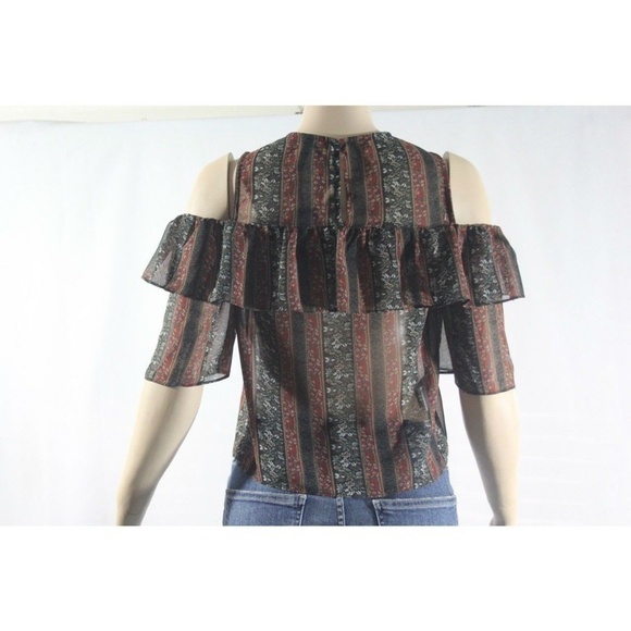 💕BCBGMaxAzria💕 Chiffon Cold Shoulder Pattern Top - Picture 4 of 8